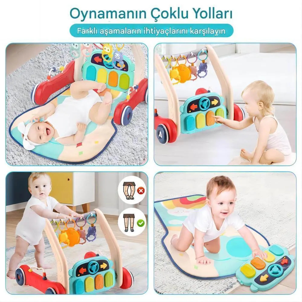 Montessori Atölyesi 2'si 1 Arada İlk Adım Yürüteci & Aktivite Masası | Müzikli, Işıklı, Yükseklik Ayarlı (9-24 Ay)
