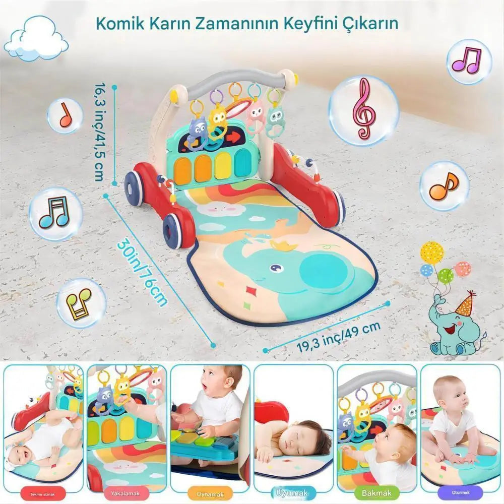 Montessori Atölyesi 2'si 1 Arada İlk Adım Yürüteci & Aktivite Masası | Müzikli, Işıklı, Yükseklik Ayarlı (9-24 Ay)