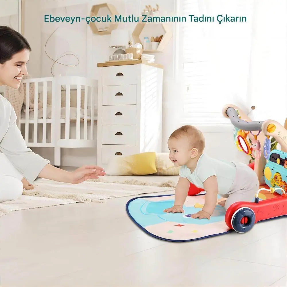 Montessori Atölyesi 2'si 1 Arada İlk Adım Yürüteci & Aktivite Masası | Müzikli, Işıklı, Yükseklik Ayarlı (9-24 Ay)