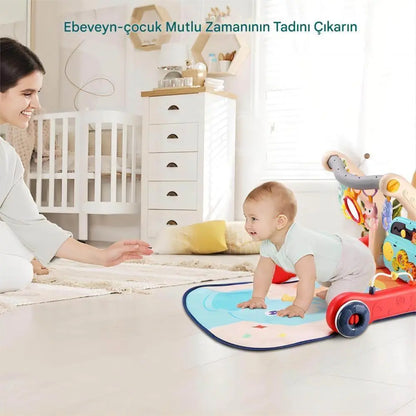 Montessori Atölyesi 2'si 1 Arada İlk Adım Yürüteci & Aktivite Masası | Müzikli, Işıklı, Yükseklik Ayarlı (9-24 Ay)
